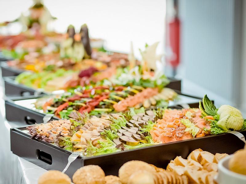 Platters of canapés prepared for a buffet